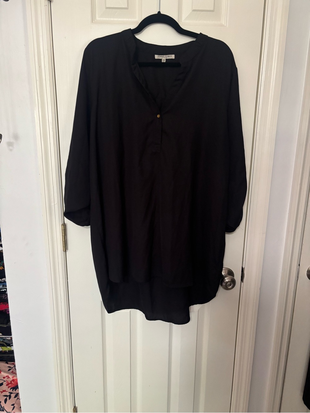 Black Split-Neck Tunic Top